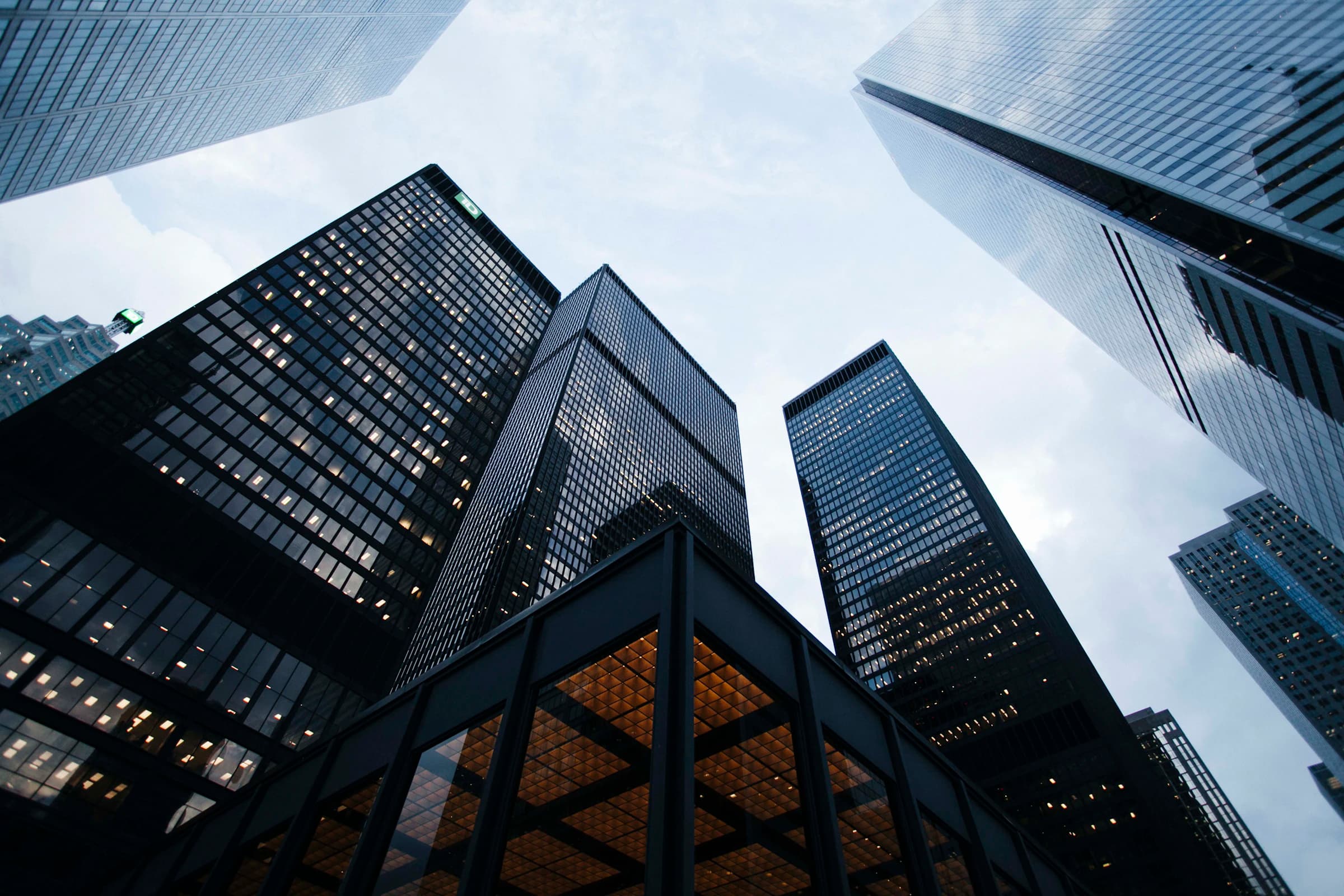Layered glass architecture suggesting ownership structures