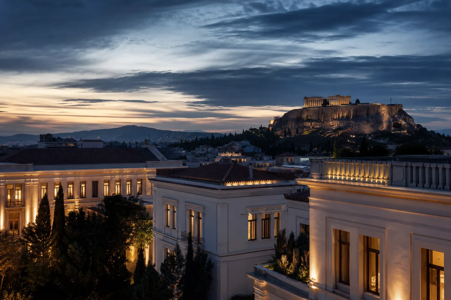 Athens and the Acropolis at blue hour