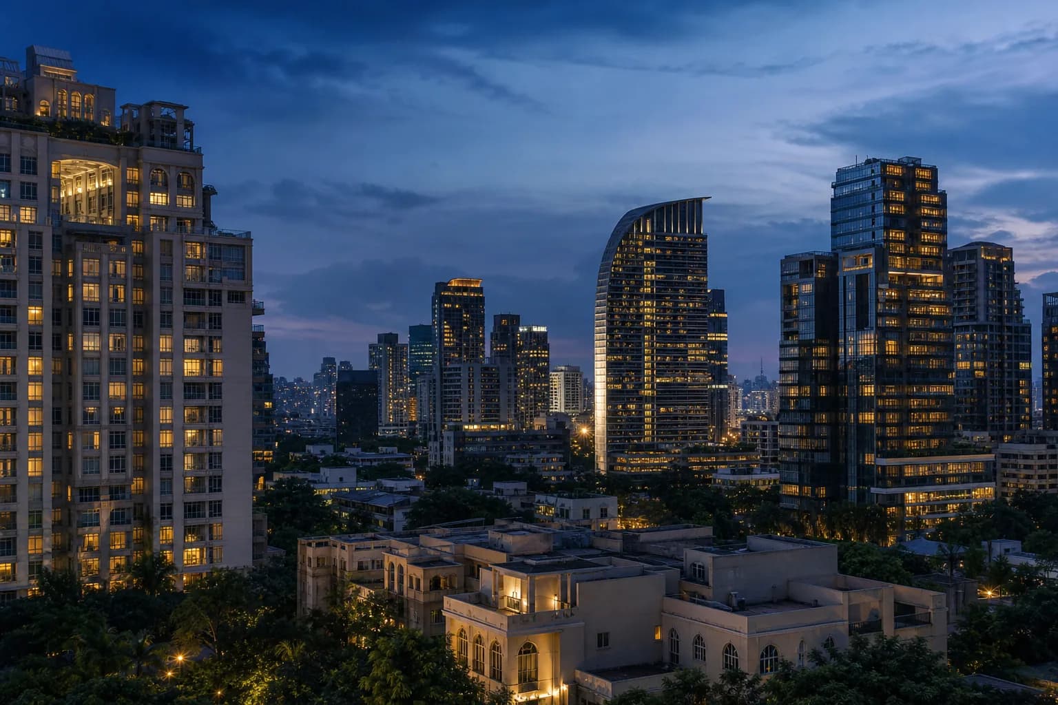 Indian metro skyline at dusk