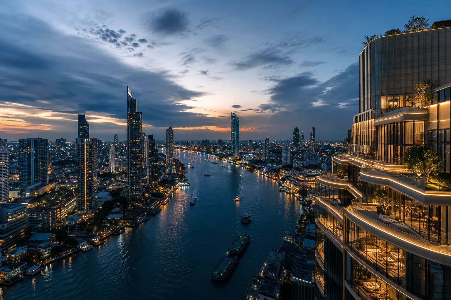 Bangkok skyline at blue hour